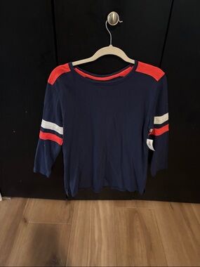 Old Navy Navy Blue Long Sleeve Top with Red & White Stripes